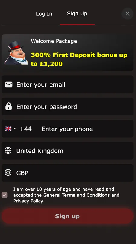Mr Jones Casino registration form step one
